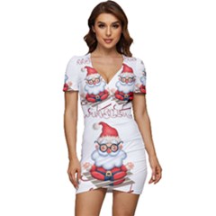 Santa Glasses Yoga Chill Vibe Low Cut Cap Sleeve Mini Dress