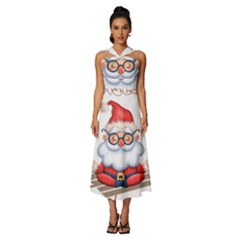 Santa Glasses Yoga Chill Vibe Sleeveless Cross Front Cocktail Midi Chiffon Dress