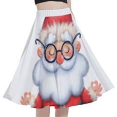 Santa Glasses Yoga Chill Vibe A-Line Full Circle Midi Skirt With Pocket