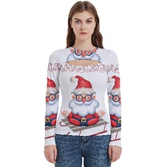 Santa Glasses Yoga Chill Vibe Women s Cut Out Long Sleeve T-Shirt