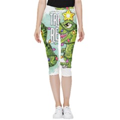 Dinosaur T-rex Dino Tyrannasaurus Inside Out Lightweight Velour Capri Leggings 