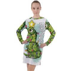 Dinosaur T-rex Dino Tyrannasaurus Long Sleeve Hoodie Dress