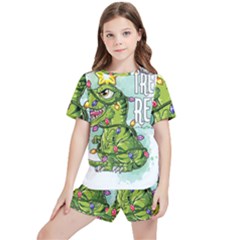 Dinosaur T-rex Dino Tyrannasaurus Kids  T-Shirt And Sports Shorts Set