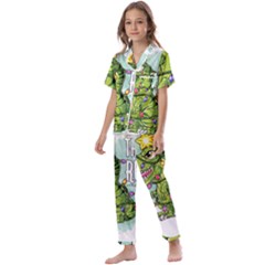 Dinosaur T-rex Dino Tyrannasaurus Kids  Satin Short Sleeve Pajamas Set