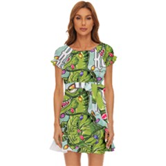 Dinosaur T-rex Dino Tyrannasaurus Puff Sleeve Frill Dress