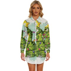 Dinosaur T-rex Dino Tyrannasaurus Womens Long Sleeve Shirt Dress