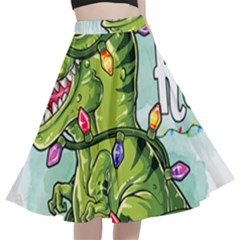 Dinosaur T-rex Dino Tyrannasaurus A-Line Full Circle Midi Skirt With Pocket