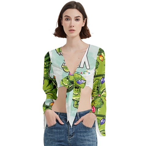 Dinosaur T-rex Dino Tyrannasaurus Trumpet Sleeve Cropped Top by Sarkoni