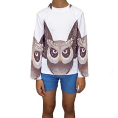 Owl Bird Feathers Kids  Long Sleeve Swimwear