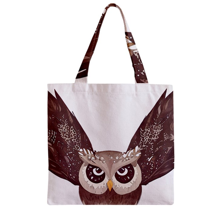 Owl Bird Feathers Zipper Grocery Tote Bag