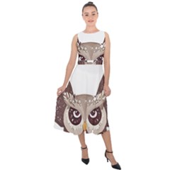 Owl Bird Feathers Midi Tie-back Chiffon Dress