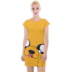 Adventure Time Cartoon Face Funny Happy Toon Cap Sleeve Bodycon Dress