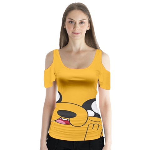 Adventure Time Cartoon Face Funny Happy Toon Butterfly Sleeve Cutout T-shirt  by Bedest