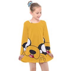 Adventure Time Cartoon Face Funny Happy Toon Kids  Long Sleeve Dress