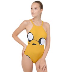 Adventure Time Cartoon Face Funny Happy Toon High Neck One Piece Swimsuit by Bedest