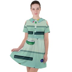 Adventure Time Bmo Beemo Green Short Sleeve Shoulder Cut Out Dress 