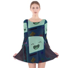 Bmo In Space  Adventure Time Beemo Cute Gameboy Long Sleeve Velvet Skater Dress by Bedest