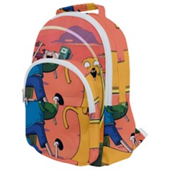 Finn And Jake Adventure Time Bmo Cartoon Rounded Multi Pocket Backpack by Bedest