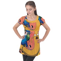 Finn And Jake Adventure Time Bmo Cartoon Puff Sleeve Tunic Top