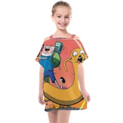 Finn And Jake Adventure Time Bmo Cartoon Kids  One Piece Chiffon Dress by Bedest