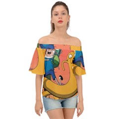 Finn And Jake Adventure Time Bmo Cartoon Off Shoulder Short Sleeve Top by Bedest