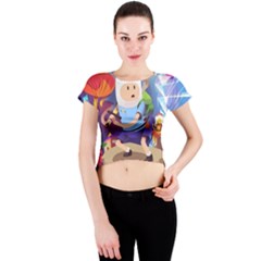 Cartoon Adventure Time Finn Princess Bubblegum Lumpy Space Crew Neck Crop Top