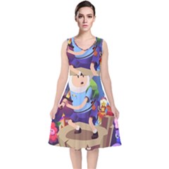 Cartoon Adventure Time Finn Princess Bubblegum Lumpy Space V-Neck Midi Sleeveless Dress 