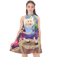 Cartoon Adventure Time Finn Princess Bubblegum Lumpy Space Halter Neckline Chiffon Dress 