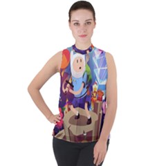 Cartoon Adventure Time Finn Princess Bubblegum Lumpy Space Mock Neck Chiffon Sleeveless Top