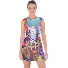 Cartoon Adventure Time Finn Princess Bubblegum Lumpy Space Lace Up Front Bodycon Dress by Bedest