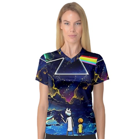 Trippy Kit Rick And Morty Galaxy Pink Floyd V-neck Sport Mesh T-shirt by Bedest