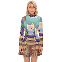 Cartoon Adventure Time Finn Princess Bubblegum Lumpy Space Long Sleeve Velour Longline Dress by Bedest