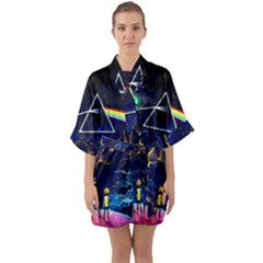 Trippy Kit Rick And Morty Galaxy Pink Floyd Half Sleeve Satin Kimono  by Bedest