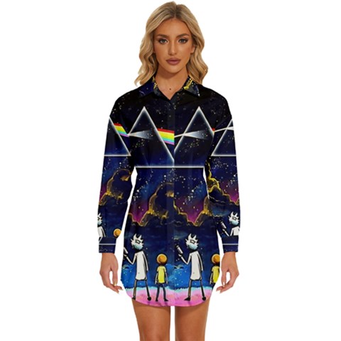 Trippy Kit Rick And Morty Galaxy Pink Floyd Womens Long Sleeve Shirt Dress by Bedest