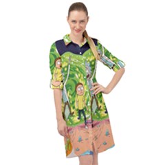 Rick And Morty Adventure Time Cartoon Long Sleeve Mini Shirt Dress by Bedest