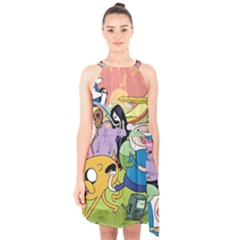 Adventure Time Finn  Jake Halter Collar Waist Tie Chiffon Dress by Bedest