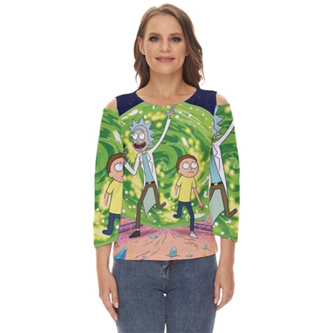 Rick And Morty Adventure Time Cartoon Cut Out Wide Sleeve Top by Bedest