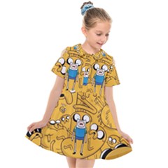 Adventure Time Finn Jake Cartoon Kids  Short Sleeve Shirt Dress by Bedest