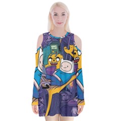 Adventure Time Finn  Jake Marceline Velvet Long Sleeve Shoulder Cutout Dress