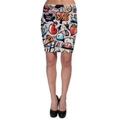 Comical Words Animals Comic Omics Crazy Graffiti Bodycon Skirt by Bedest