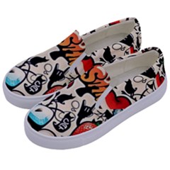 Comical Words Animals Comic Omics Crazy Graffiti Kids  Canvas Slip Ons by Bedest