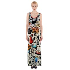 Art Book Gang Crazy Graffiti Supreme Work Thigh Split Maxi Dress by Bedest