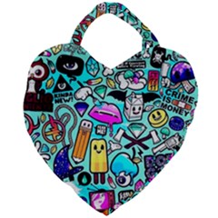 Graffiti Pop Art Crazy Retro Giant Heart Shaped Tote by Bedest