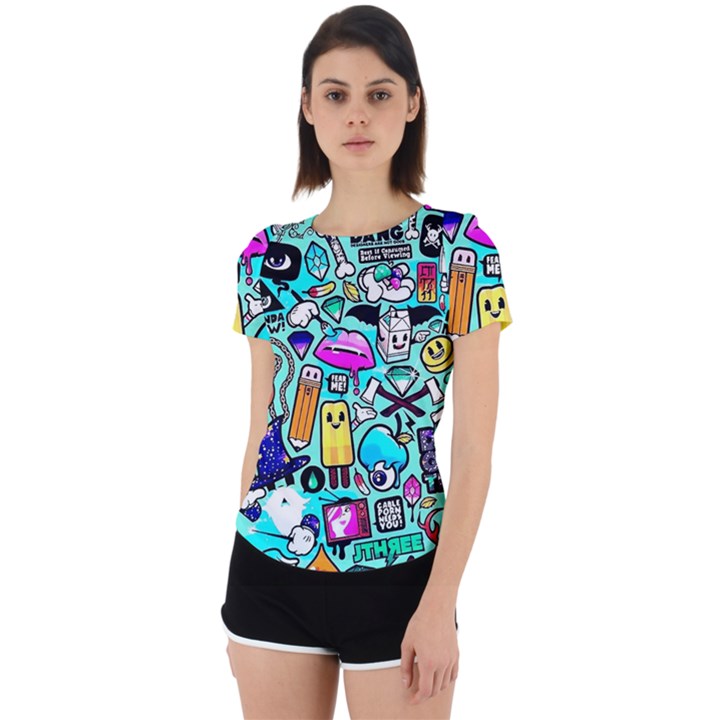 Graffiti Pop Art Crazy Retro Back Cut Out Sport T-Shirt