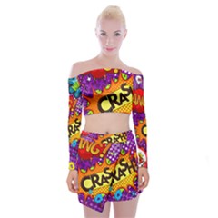 Crash Bang Adventure Time Art Boom Graffiti Off Shoulder Top With Mini Skirt Set