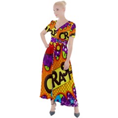 Crash Bang Adventure Time Art Boom Graffiti Button Up Short Sleeve Maxi Dress