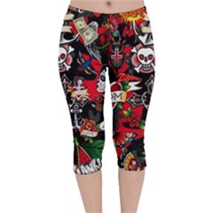 Graffiti Tatoo Skate Art Boom Velvet Capri Leggings  by Bedest