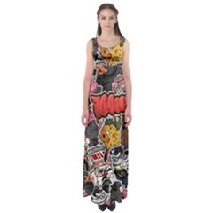 Stickerbomb Crazy Graffiti Graphite Monster Empire Waist Maxi Dress