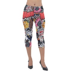 Stickerbomb Crazy Graffiti Graphite Monster Lightweight Velour Capri Leggings  by Bedest