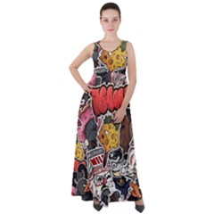 Stickerbomb Crazy Graffiti Graphite Monster Empire Waist Velour Maxi Dress